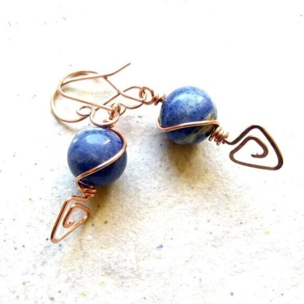 Handmade & Eclectic! Blue Sodalite & Copper Dangle Earrings ~ Blue Jeans Colors! - Picture 3 of 14